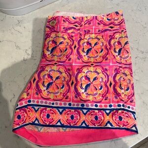 Lilly Pulitzer Pink and Green Skorts with Geometric Patterns